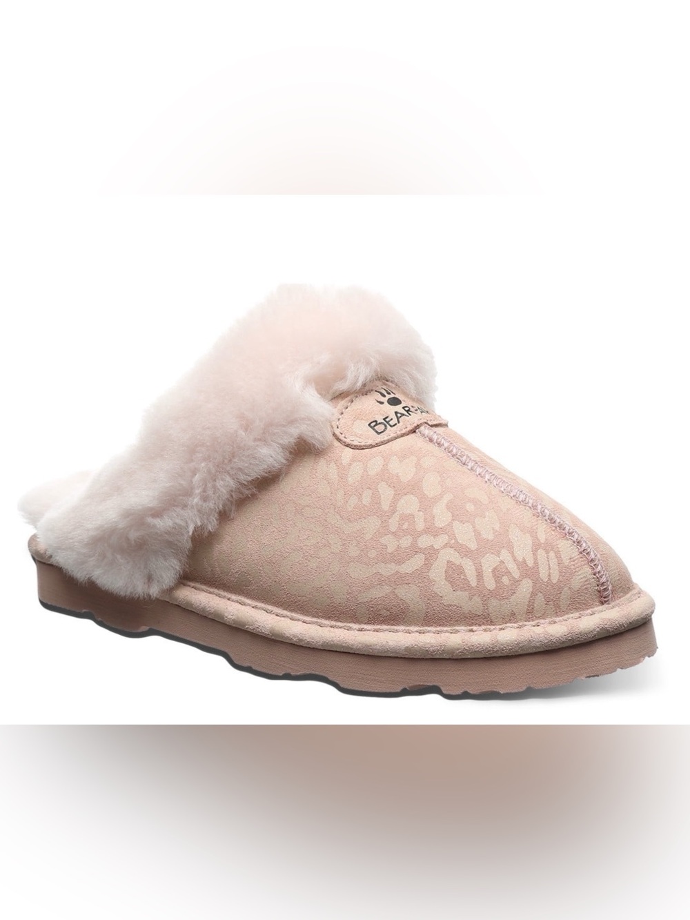 BearPaw Blush Pink Leopard-Print Shearling Slip-On Size 8